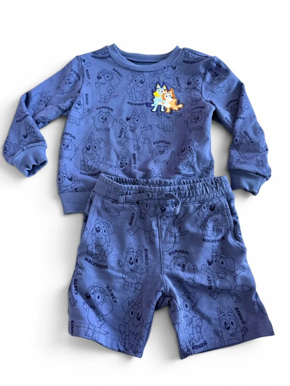 18-24M Little Sleepies French Terry Bluey Crew/Shorts Set EUC $68 Retail
